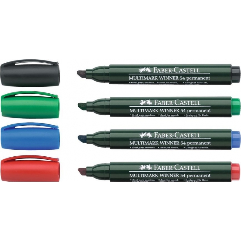 Маркер перманентен Faber Castell  Winner 54, скосен, червен | Перманентни маркери | ПИШЕЩИ СРЕДСТВА