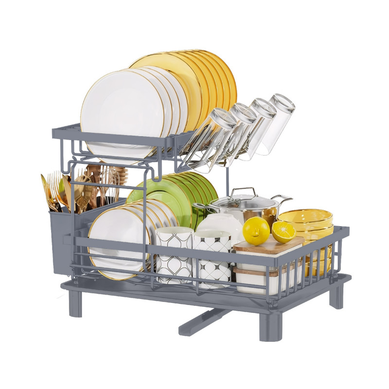 Сушилник за съдове HausRoland HR306-4, 2 нива, 48.5 х 33 х 32.5 см, Сив
