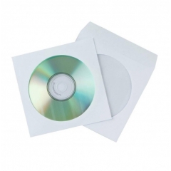 Плик за CD/DVD, 124 x 124 mm, хартиен, с прозорец, със самозалепваща лента, бял, 25 броя