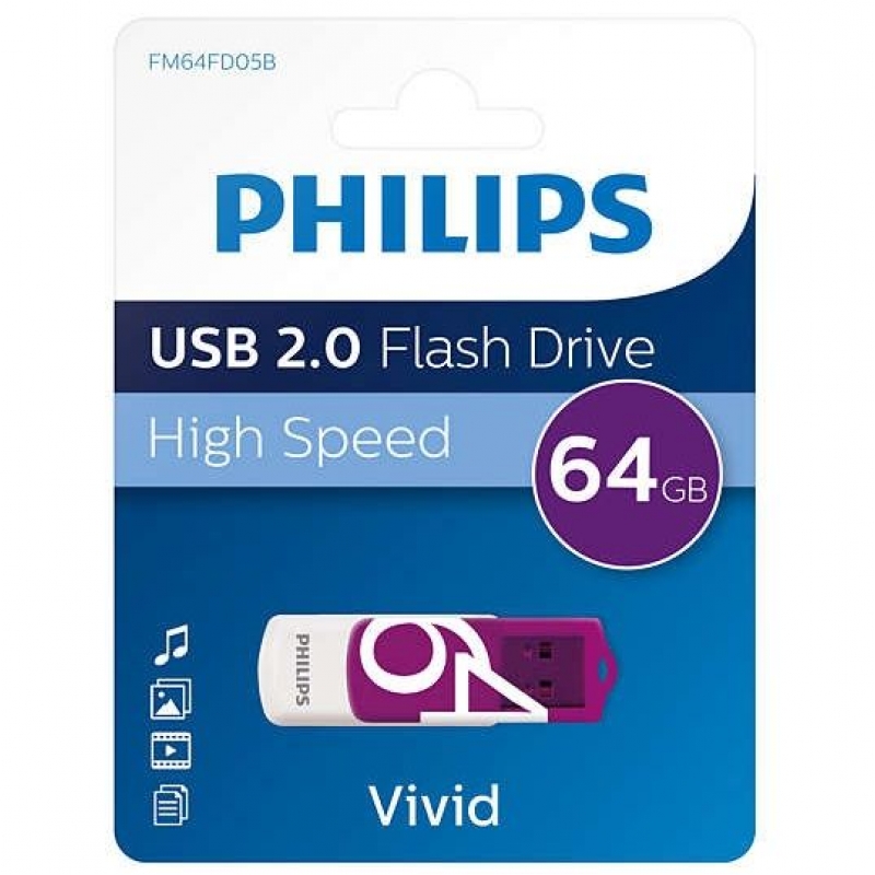 Флаш памет Philips Vivid 64GB 2.0, USB 