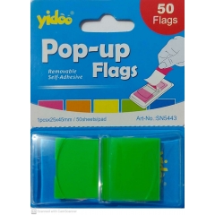 Самозалепващи индекси POP-UP, PVC, 45 x 25 mm, зелени, 50 броя